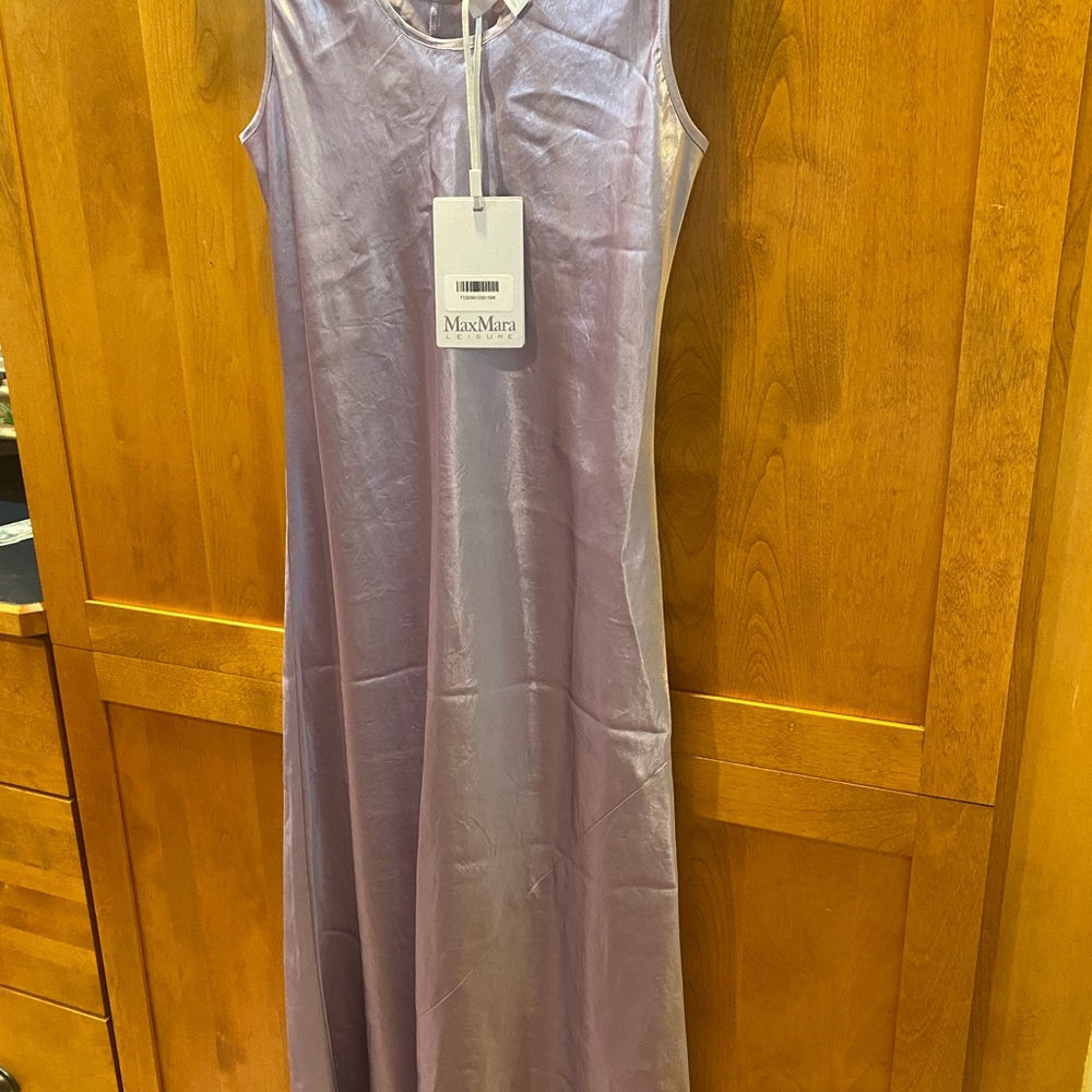 MaxMara Leisure Capua Lilac Sleeveless Satin Dress - Picture 9 of 14